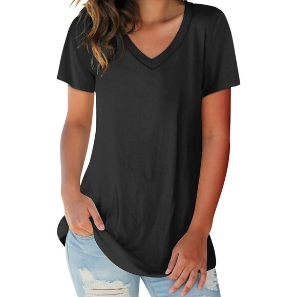 1-Pack Women's Soft Basic V-Neck Short Sleeve Shirts ( Plus Sizes Available ) - Picture 12 of 12
